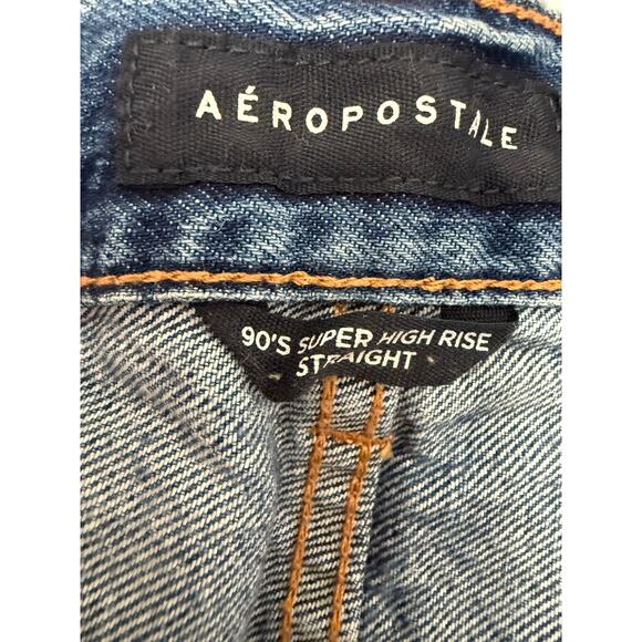 Aeropostale 90s Super High Rise Straight Button Fly Distressed Denim Cotton 8 - Picture 4 of 6
